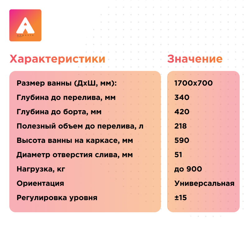 Акриловая ванна Radomir Дижон Ангосто 170х70 см  1-01-0-0-8-264