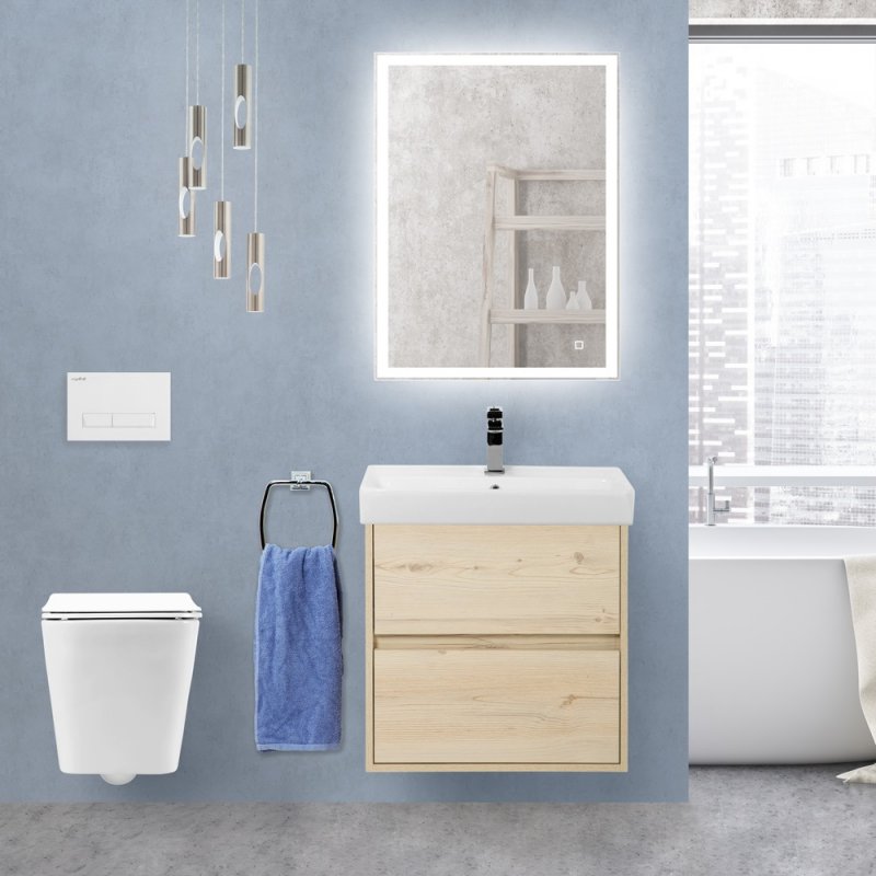 Тумба с раковиной BelBagno Neon 60 см, 2 ящика, Pino Bianco