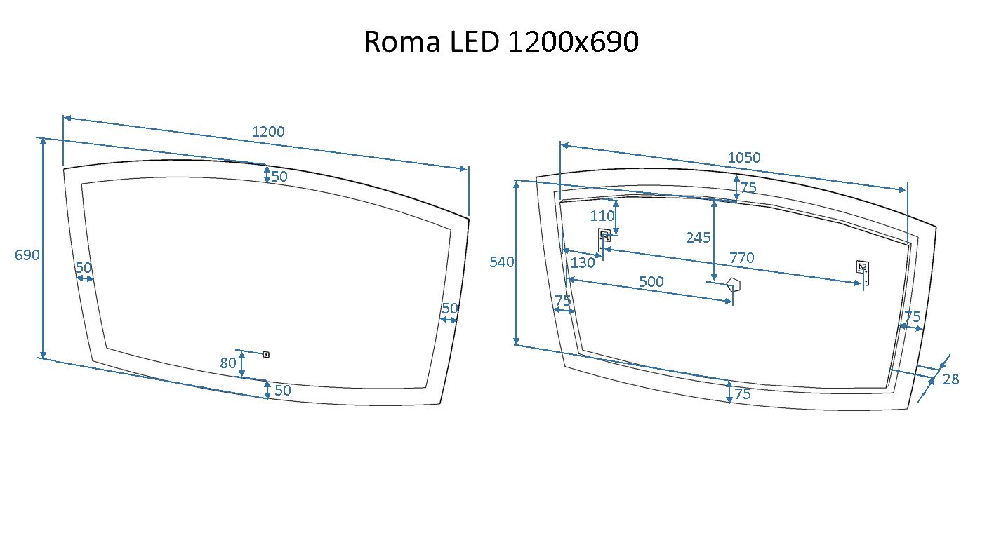 Зеркало Art&Max Roma 120x70 см, с подсветкой