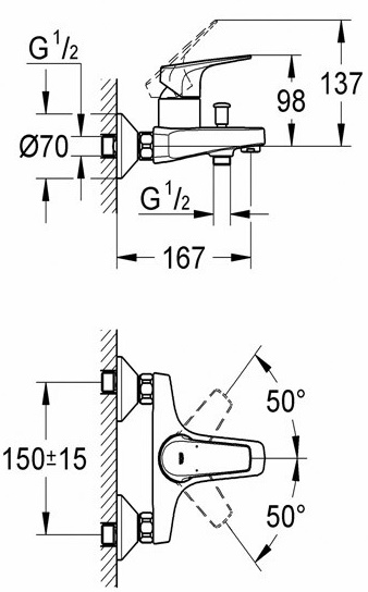 Смеситель для ванны Grohe BauFlow 32811000