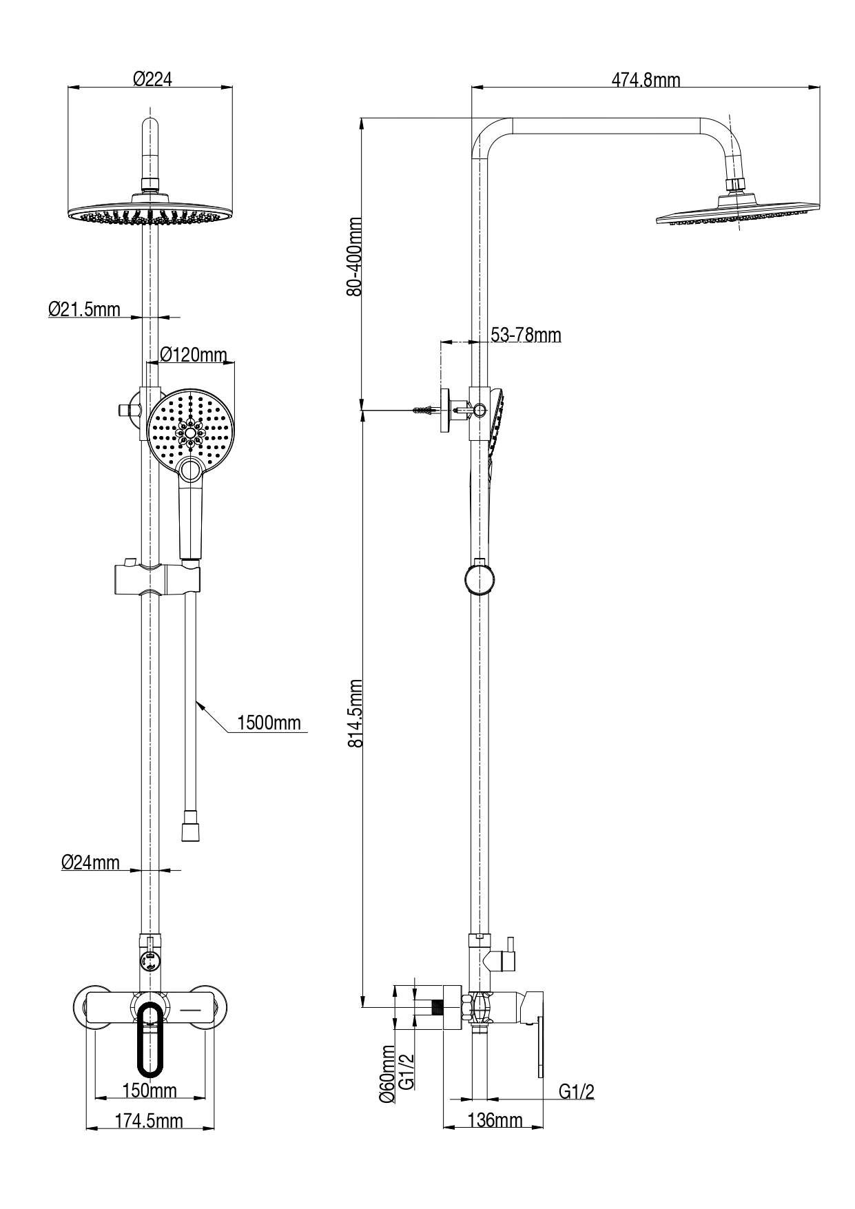 Душевая стойка Wonzon&Woghand WW-B2166-A-BG брашированное золото