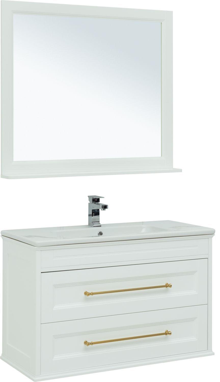 Мебель для ванной Aquanet Бостон 100 см белый матовый, ручки золото