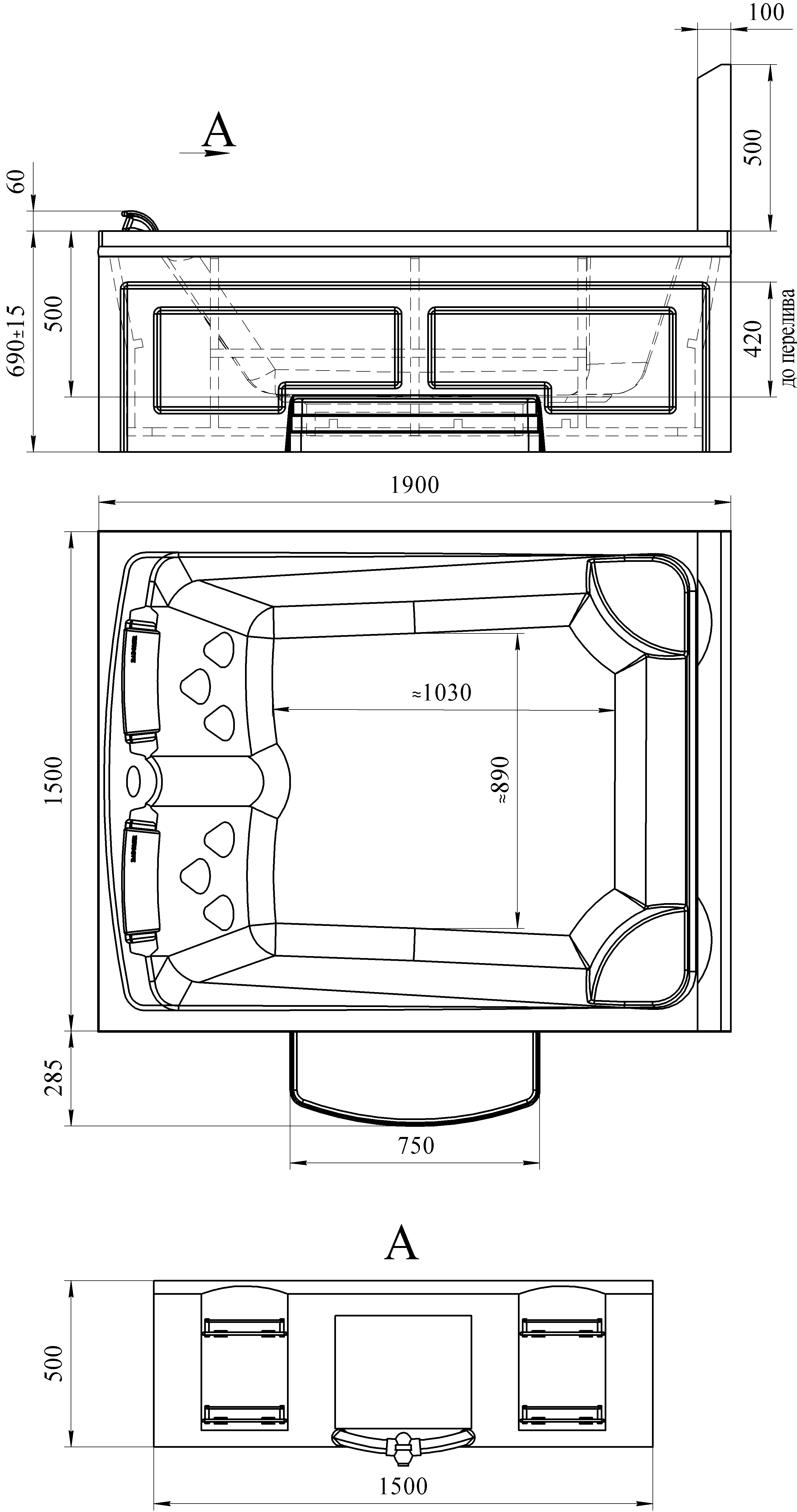 Мини бассейн Радомир Римини 190х150, с г/м, белые панели