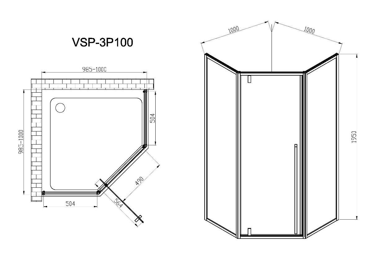 Душевой уголок Vincea Penta VSP-3P100CLB 100x100 черный, прозрачное