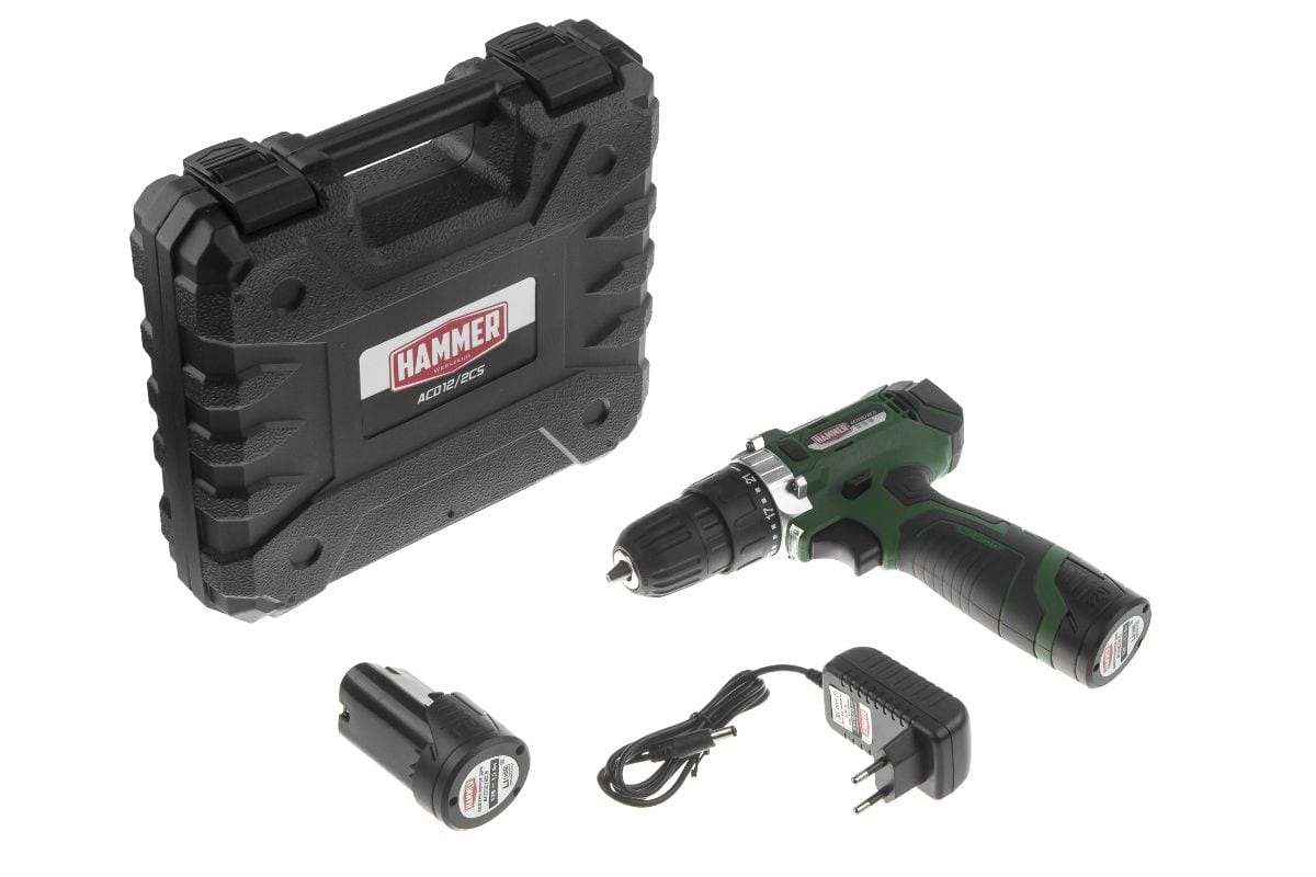Аккумуляторная дрель-шуруповерт Hammer Flex 12 В, 2x1.5 Ач, Li-ION, 10 мм, 0-350/0-1400 об/мин, 26 Нм, в кейсе ACD12/2CS