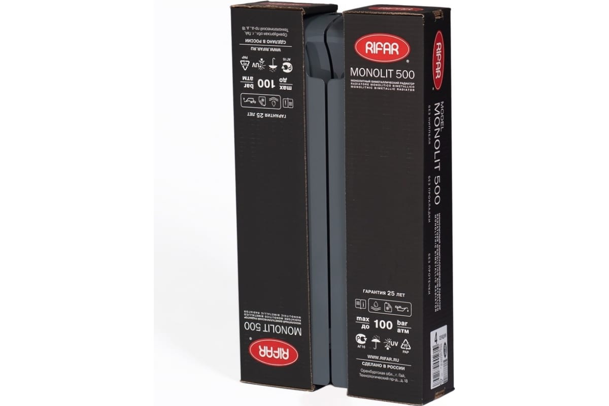 Биметаллический радиатор Rifar 01 Monolit 500-4, титан RM50043/47012