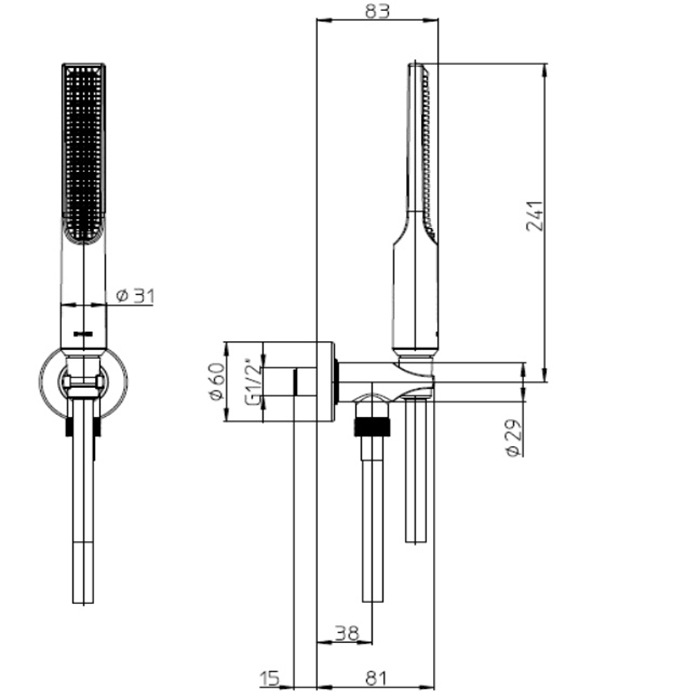 Душевая лейка Bossini Apice CE3004C.073 со шлангом, черный матовый