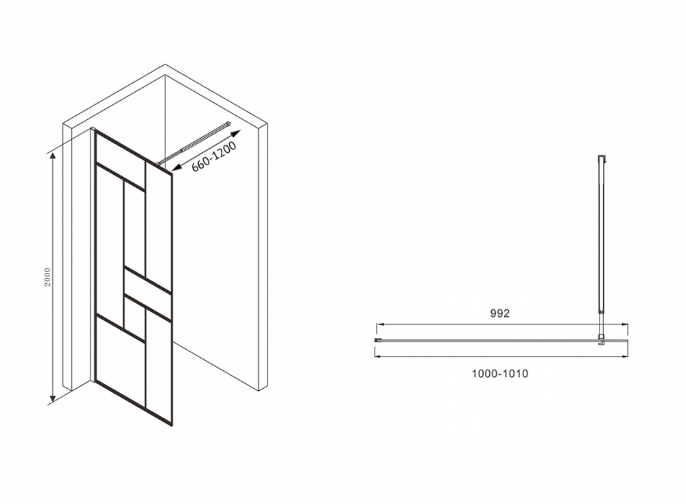 Душевая перегородка Abber Immer Offen AG63100B 100x200, черный