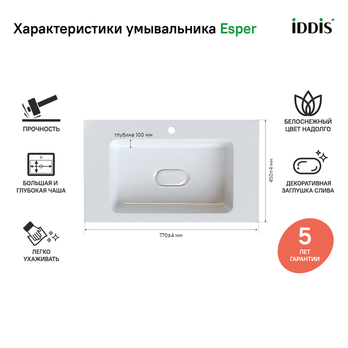 Мебель для ванной Iddis Esper 80 см подвесная с ящиками, белый