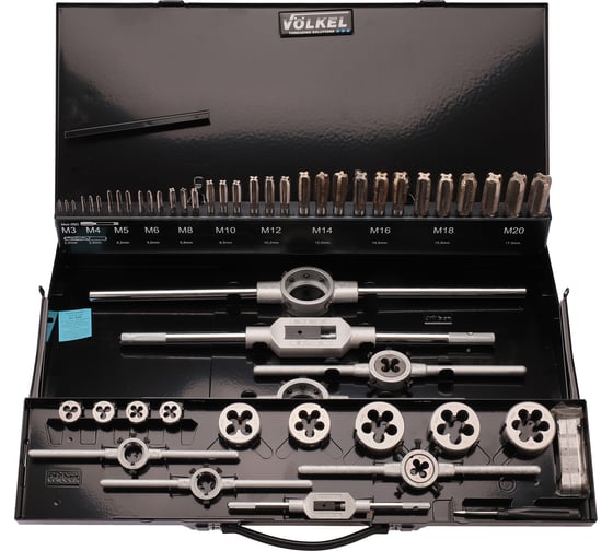 Набор метчиков и плашек VOLKEL M3-M20 HSS-G 52пр V49205