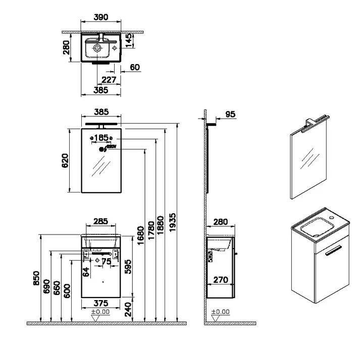 Мебель для ванной Vitra Mia 40 см, белый глянцевый 75022