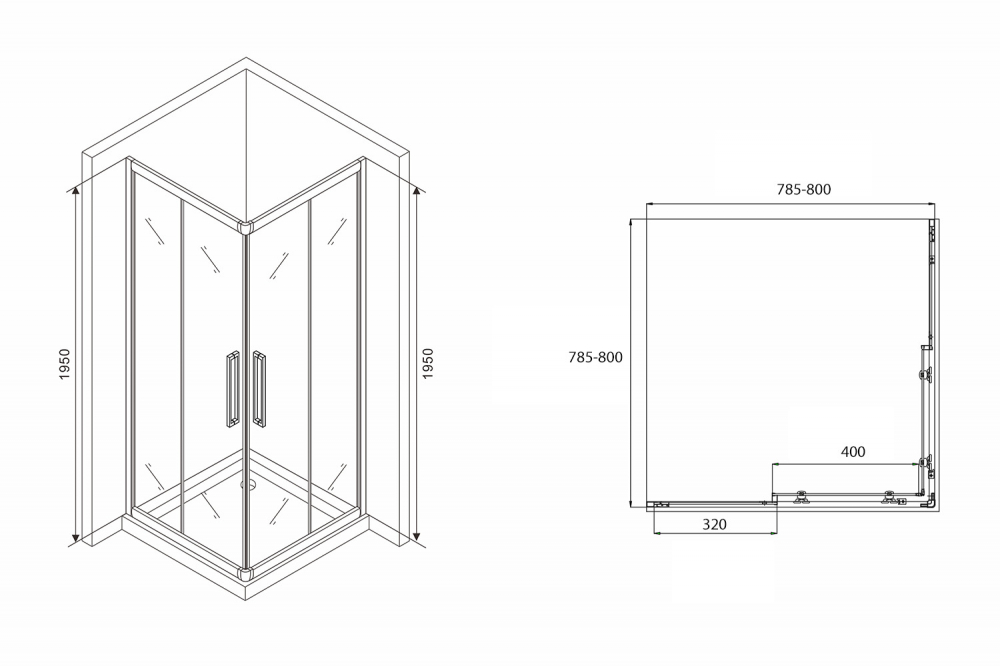 Душевой уголок Abber Schwarzer Diamant AG02080BH 80x80 профиль черный