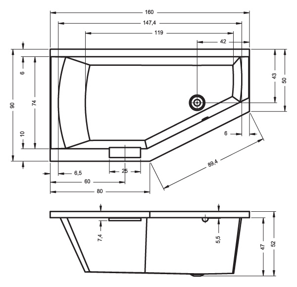 Акриловая ванна Riho Geta 160x90 L B030001005