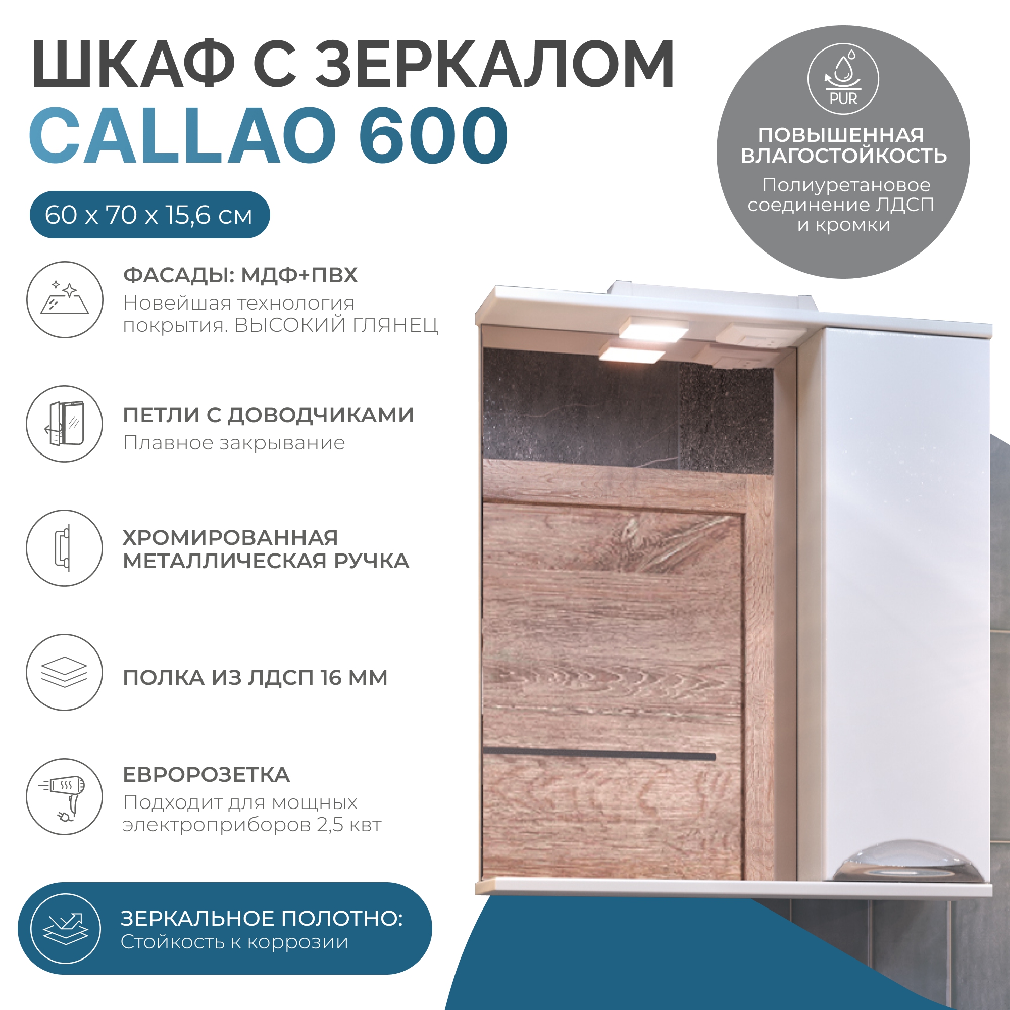 Зеркальный шкаф Vigo Callao 60 см правый z.CAL.60.R.El