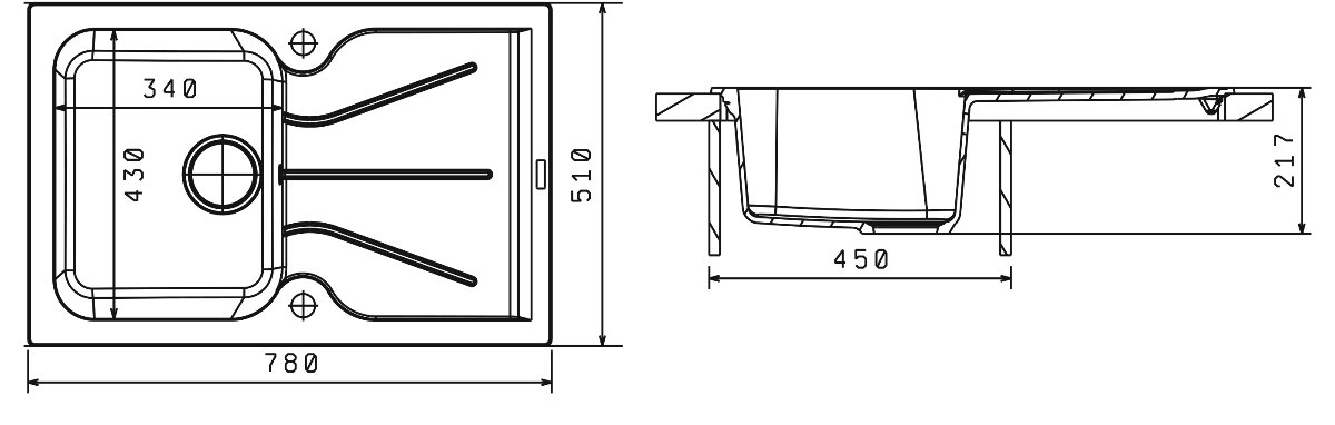 Кухонная мойка Florentina Гаттинара 78 см, черный FG
