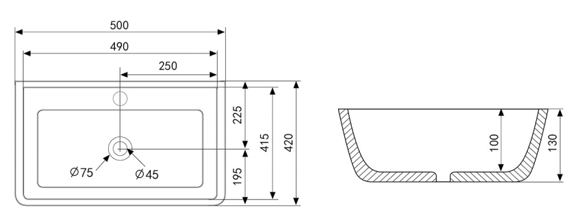 Раковина Abber Rechteck AC2203MB 50 см матовый черный