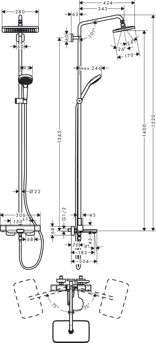 Душевая стойка Hansgrohe Showerpipe 280 1jet 27687000, с термотатом