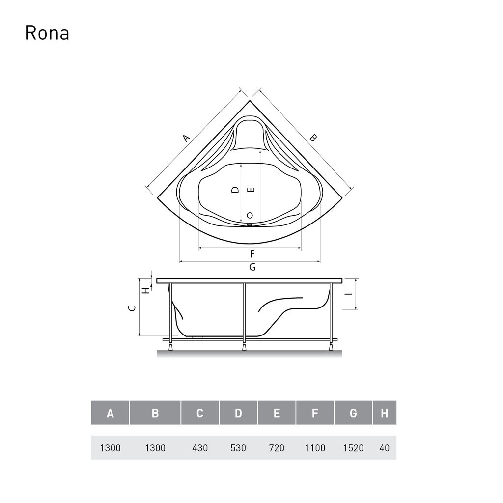 Акриловая ванна Relisan Rona 130x130