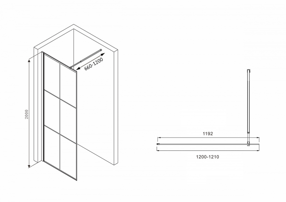 Душевая перегородка Abber Immer Offen AG62120B 120x200, черный