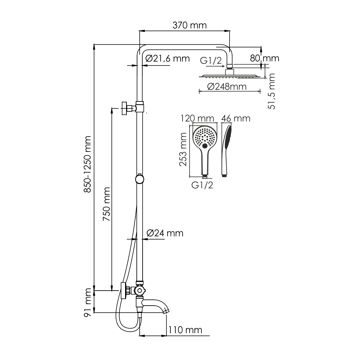 Душевая стойка WasserKRAFT A188.257.155.WM Thermo с термостатом, белый