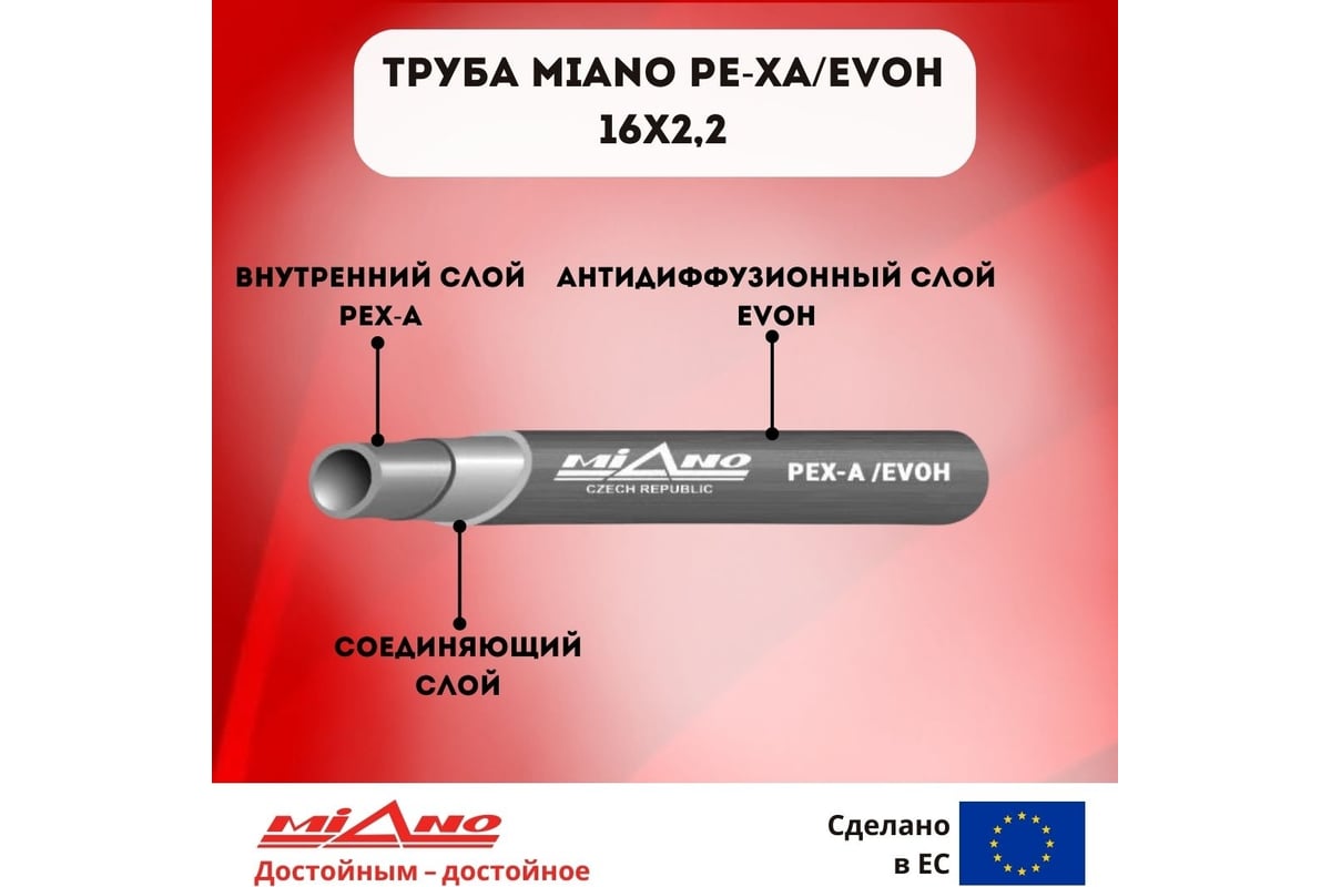 Труба для отопления Miano Pe-Xa/EVOH 16x2,2 СЕРАЯ (в бухтах по 200м) КОРОБКА MPEX1622200A