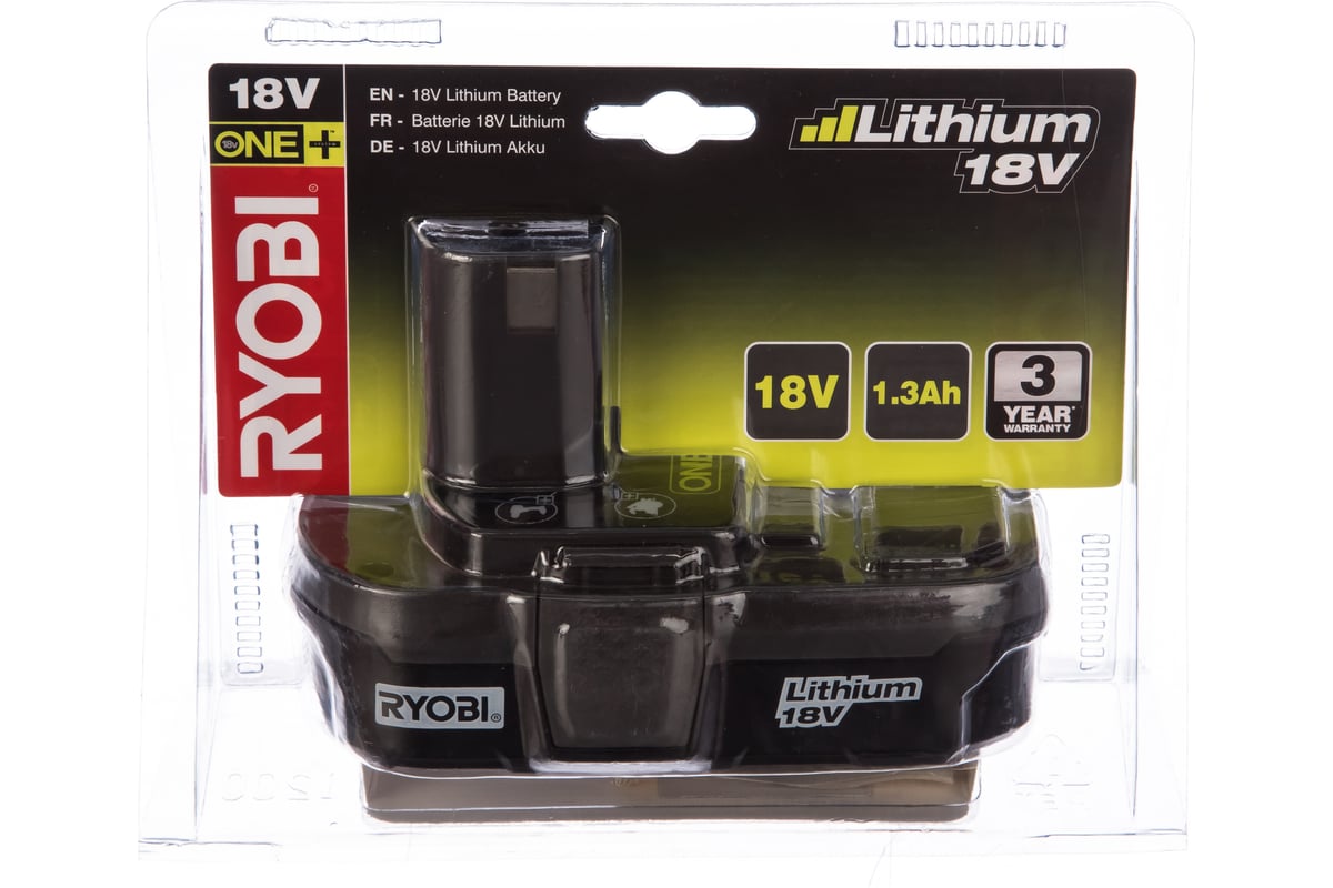 Аккумулятор Ryobi ONE+ RB18L13 5133001904 (18 В; 1.3 А*ч; Li-Ion)