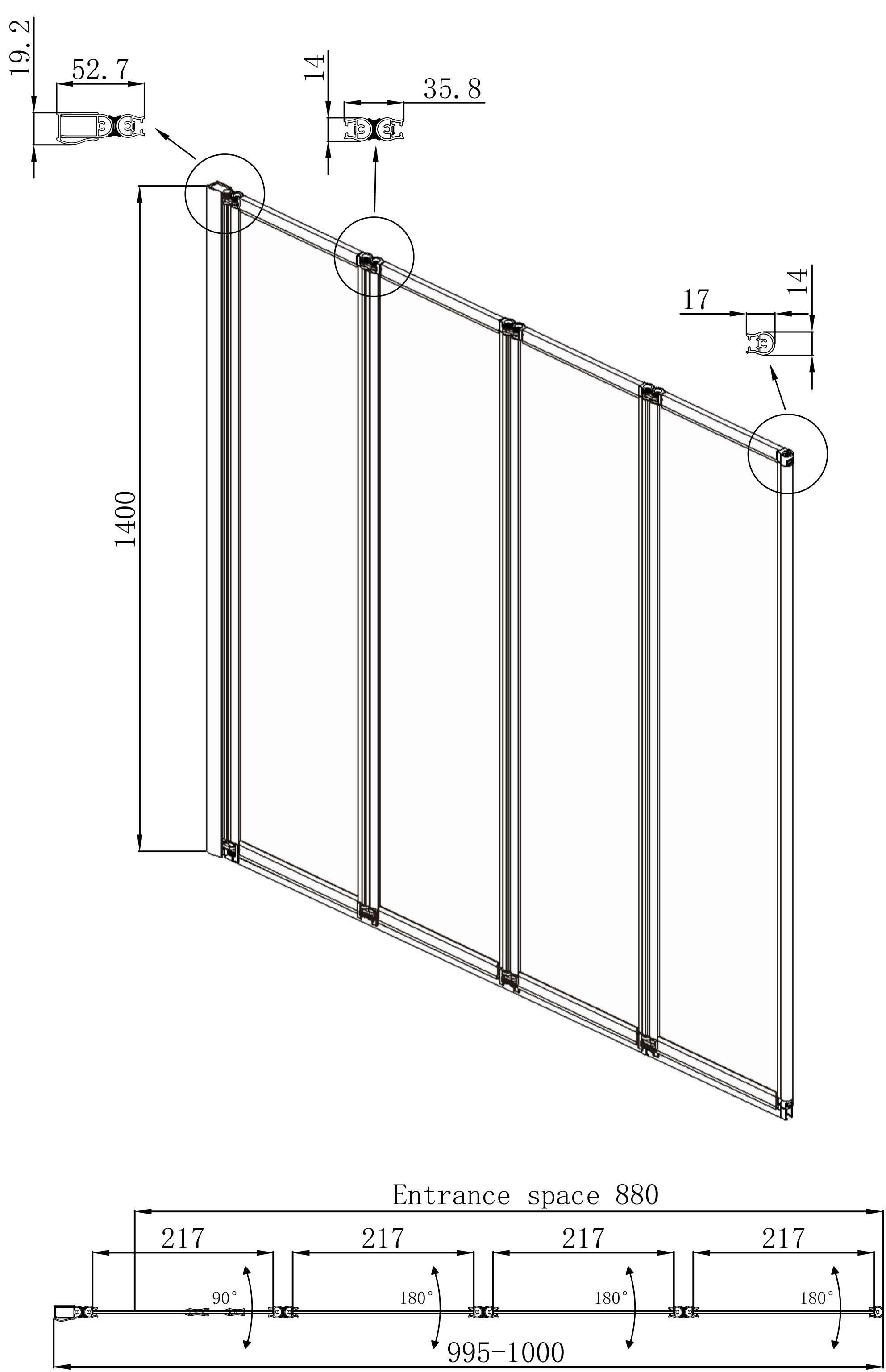 Шторка для ванны Ambassador Bath Screens 16041111L 100x140 хром, прозрачный, L