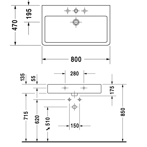 Раковина Duravit Vero 0454800000 80 см