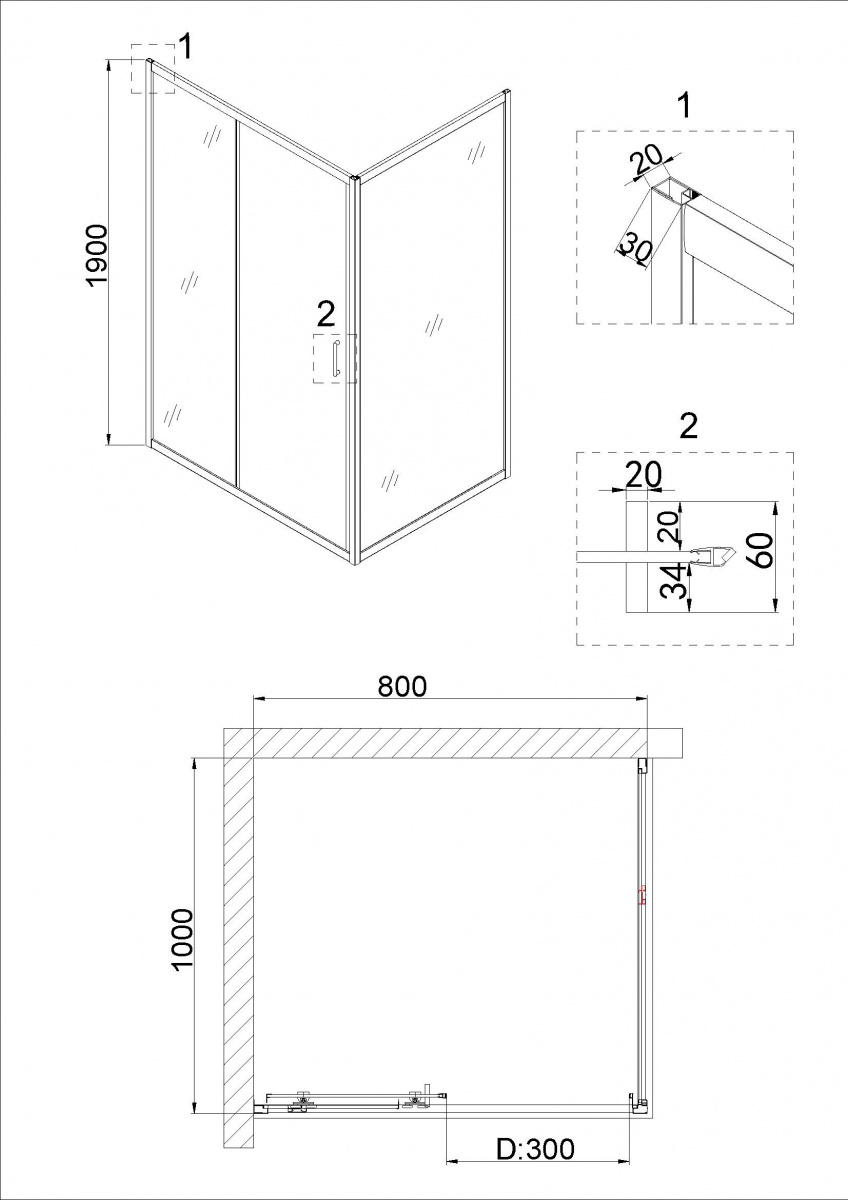 Душевая дверь Niagara Nova 80x190, прозрачное, черный NG-82-8AB