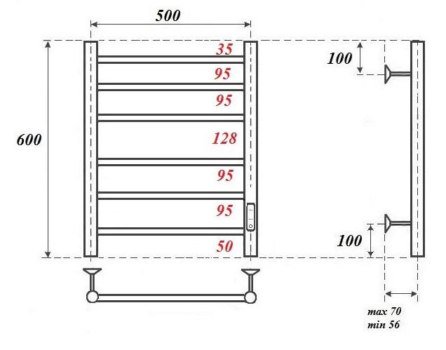 Полотенцесушитель электрический Point Аврора PN10856BR П6 50x60 диммер справа, бронза