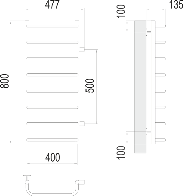 Полотенцесушитель водяной Terminus Стандарт П8 400x800 БП500, 4670078530356