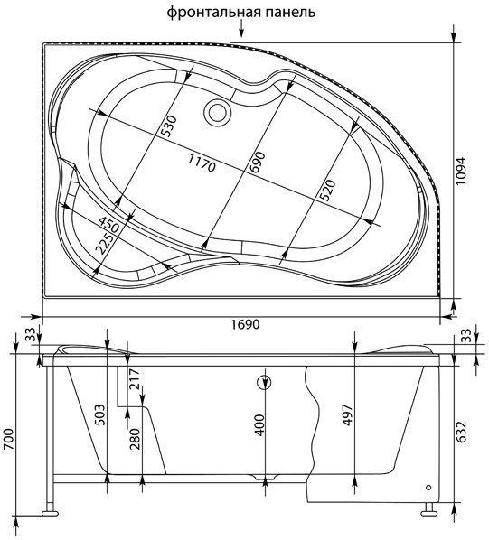 Акриловая ванна Aquanet Capri 170x110 R