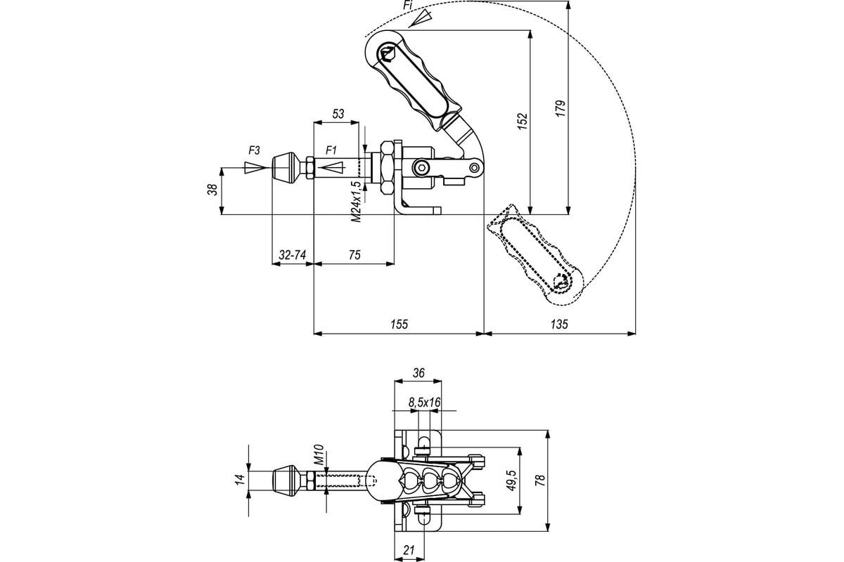 Механический плунжерный зажим KUKAMET с кронштейном усилие 370 кг 511-5