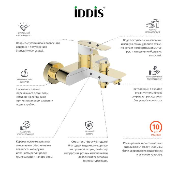 Смеситель для ванны Iddis Cloud CLOWG02i02 золото/белый