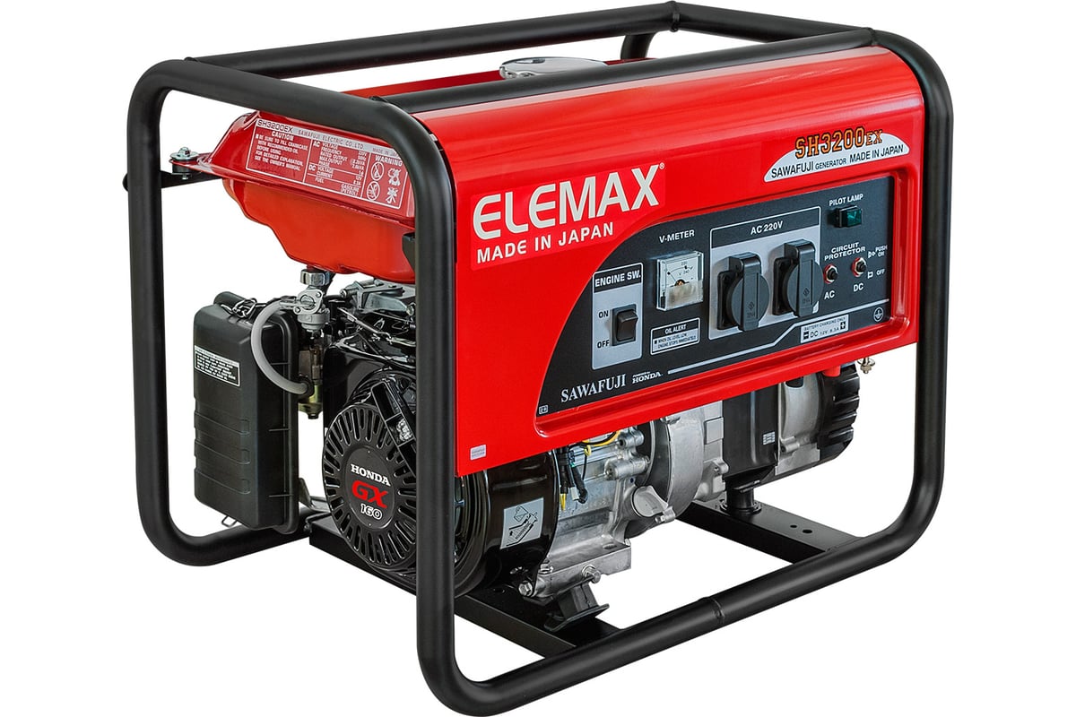 Бензиновый генератор Elemax SH3200EX-R, 2,6кВт, 230В, 623х435х491мм, 44кг, ручной запуск 00-00001250