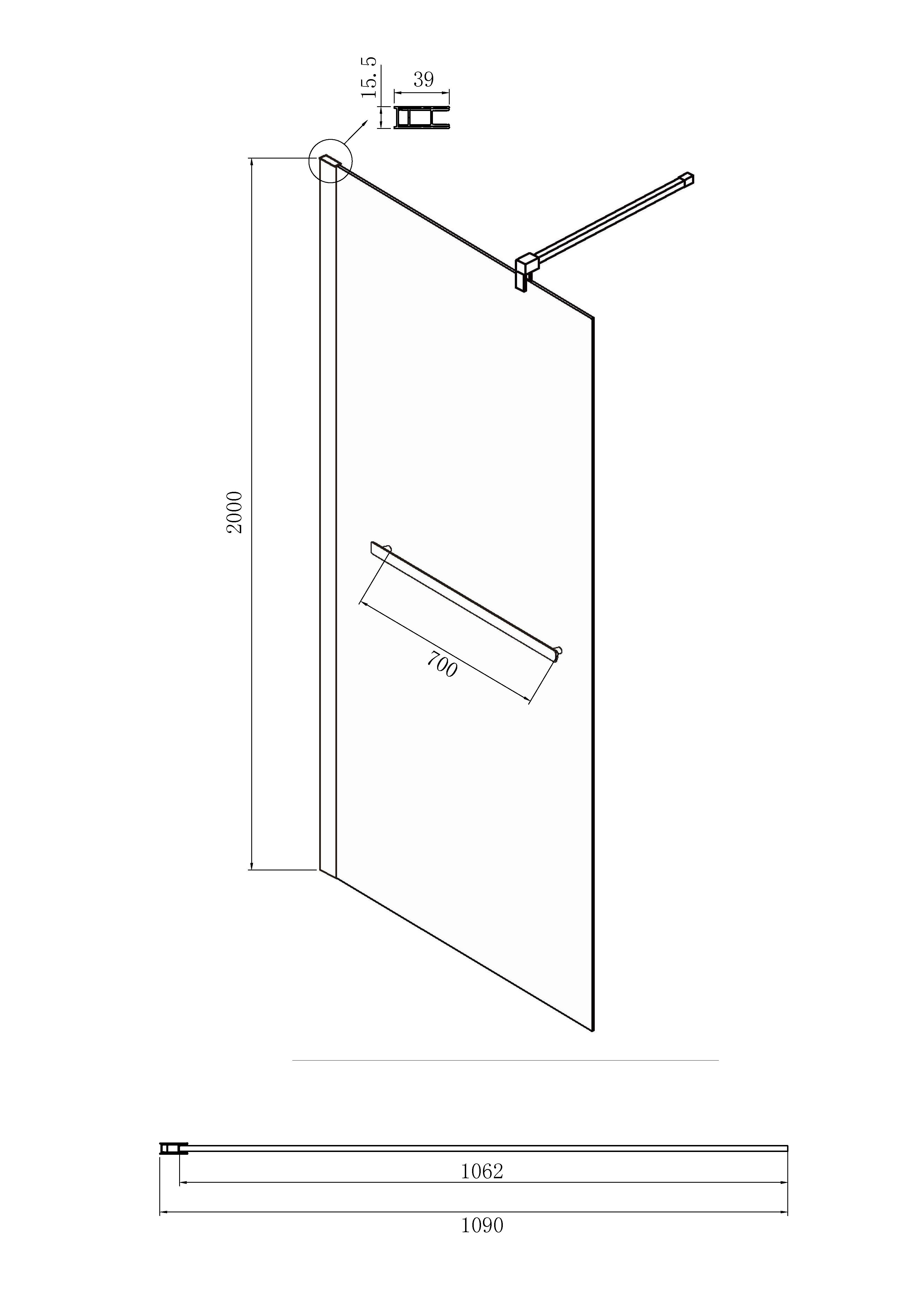 Душевая перегородка Ambassador Walk-In 110x200 15031234 профиль черный