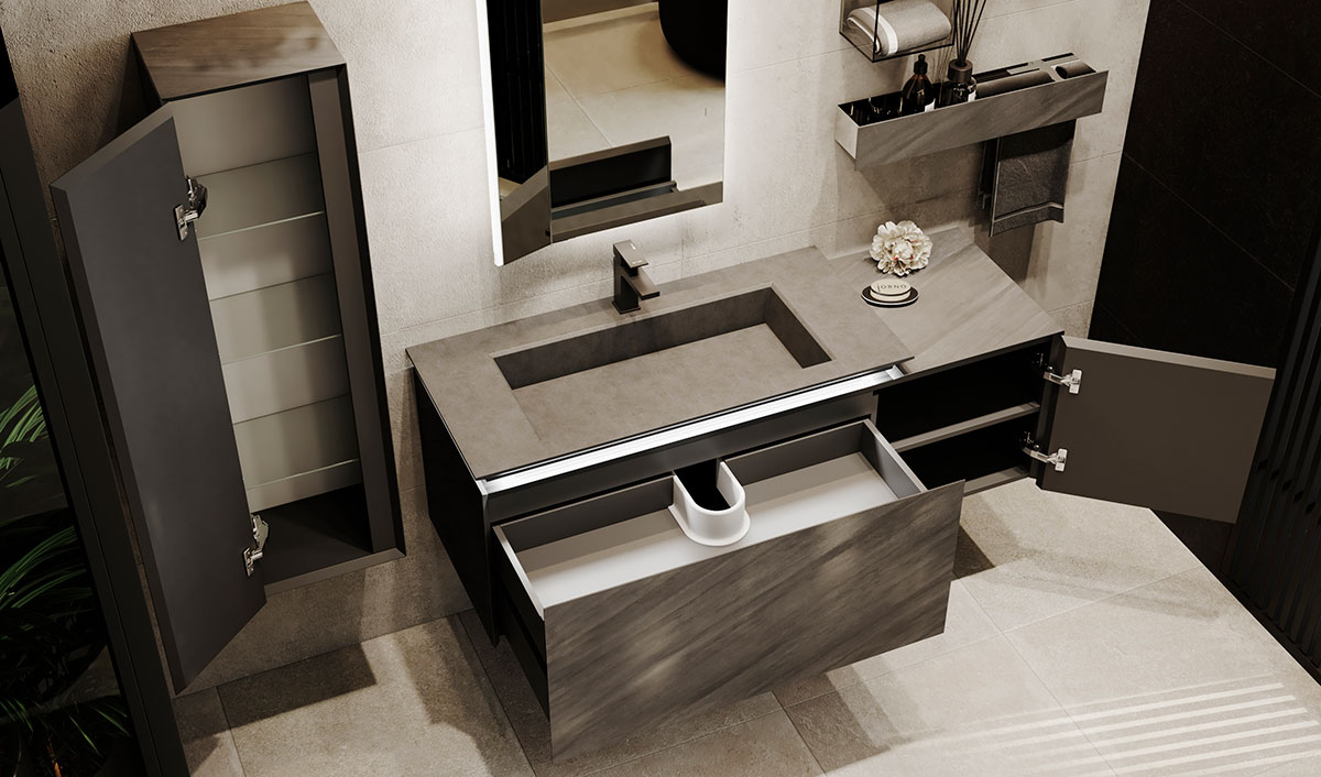 Мебель для ванной Jorno Incline 140 см подвесная, бетон