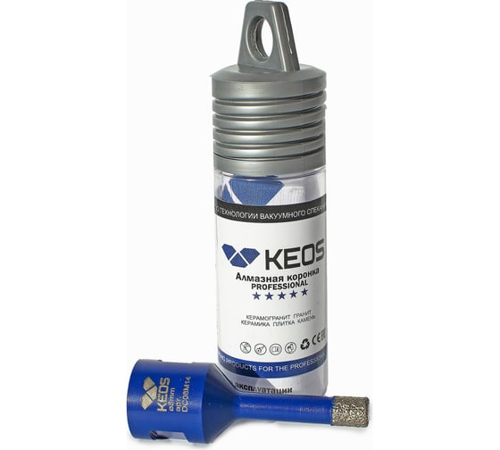 Коронка алмазная по керамограниту PRO 8 мм, M14, с воском KEOS DC08M14
