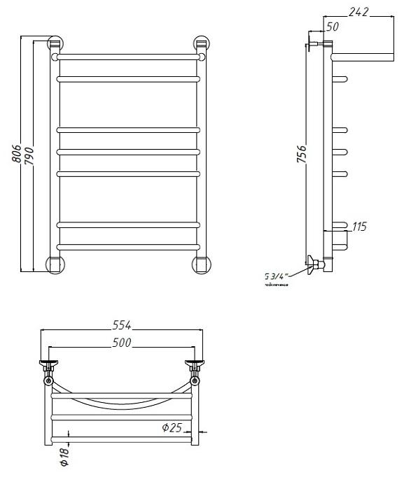 Полотенцесушитель электрический Aquanet Romeo(г2) 50x80 см, с верхней полкой