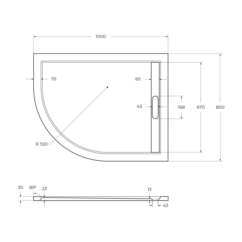 Поддон для душа Cezares TRAY-AS-RH-100/80-30-W-R 100x80 из мрамора, белый, R