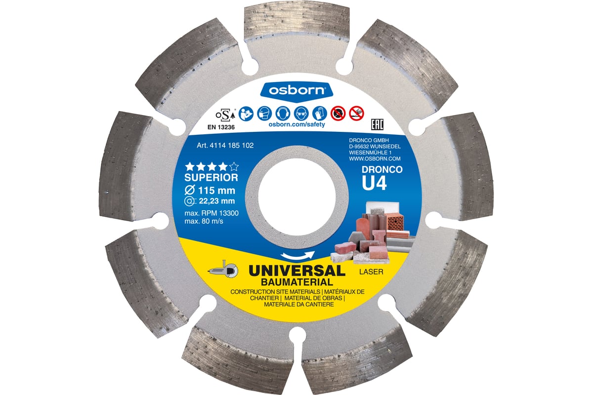 Алмазный диск универсальный OSBORN U4 (115х2.2x22.23 мм) DRONCO 4114185102