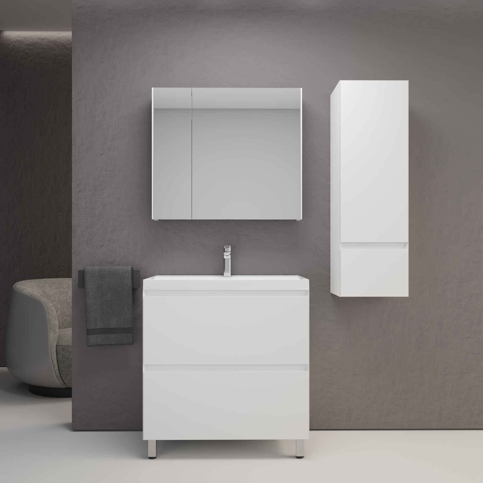 Тумба с раковиной Style Line Манхэттен 70 см напольная, белый матовый
