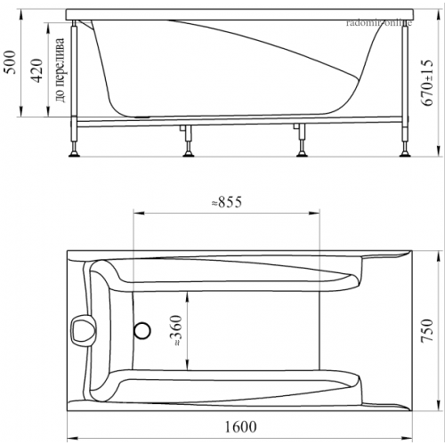 Акриловая ванна Ваннеса Фелиция 160х75 с г/м Актив хром, фигурная панель