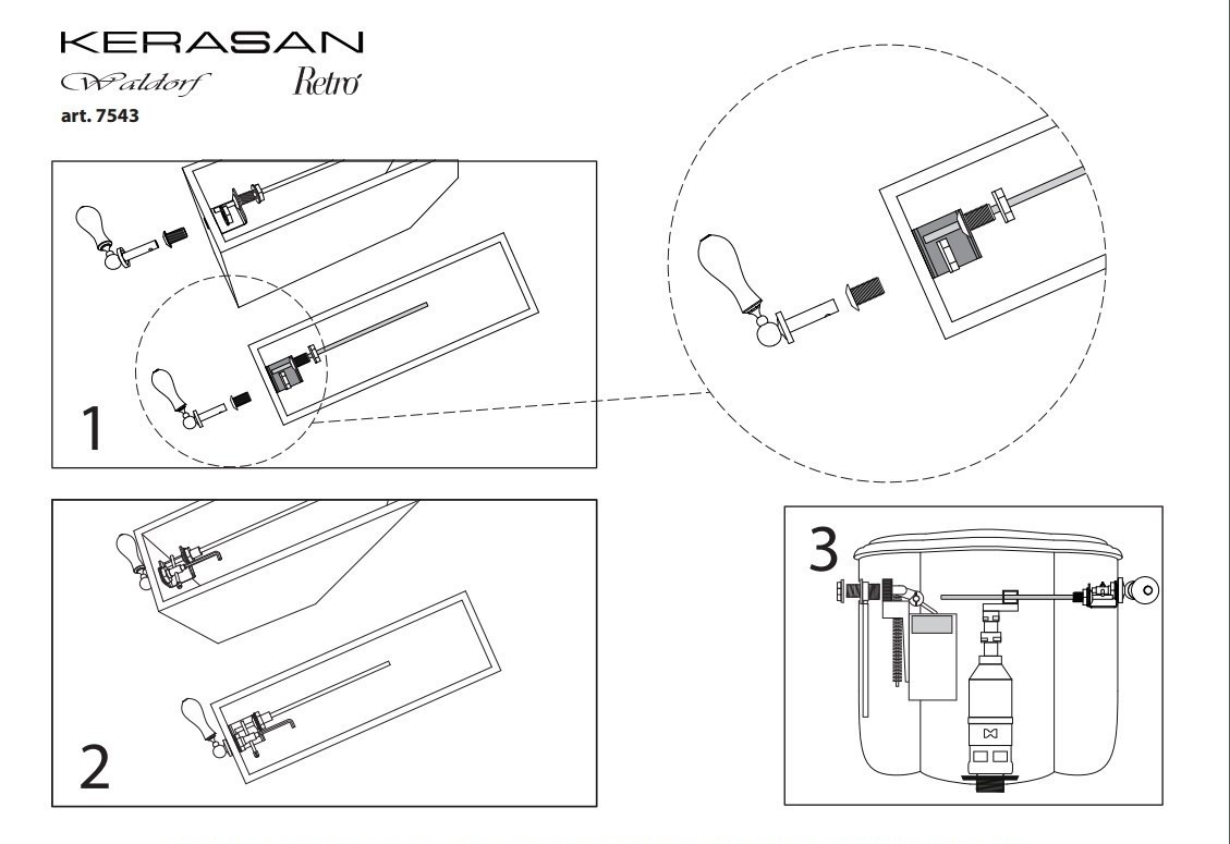 Сливной механизм Kerasan 757090 с ручкой для низкого бачка 4183/1072, хром