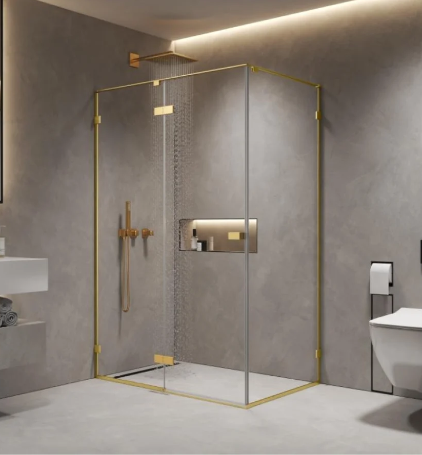 Душевая дверь AQUAme AQM7408-3-14 140x200, прозрачное, золото шлифованное
