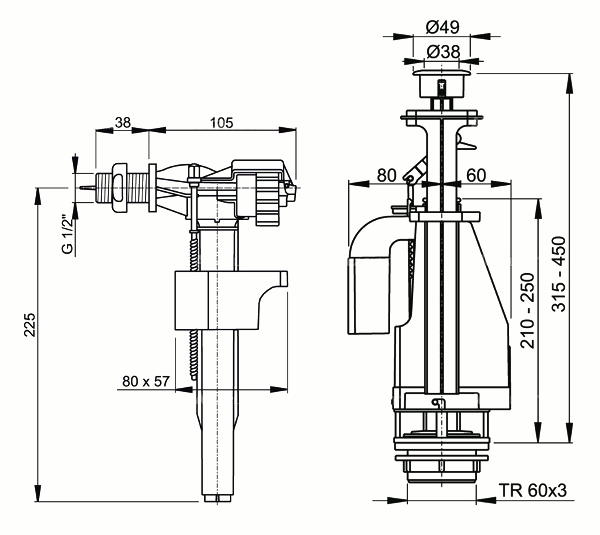 Выпускной комплект AlcaPlast SA08AS 1/2" с двойной кнопкой