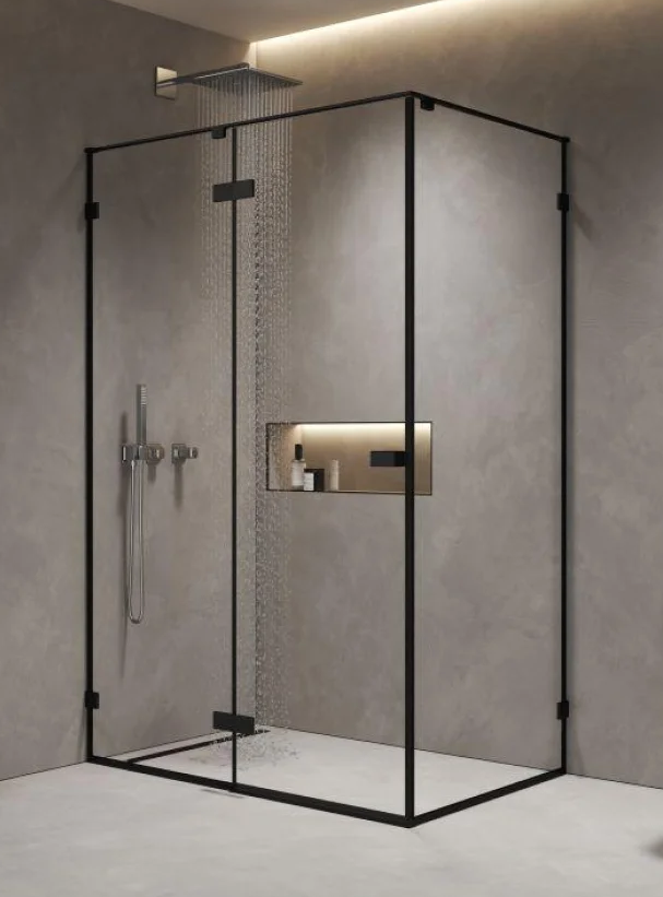 Душевая дверь AQUAme AQM7408-2-14 140x200, прозрачное, черный матовый