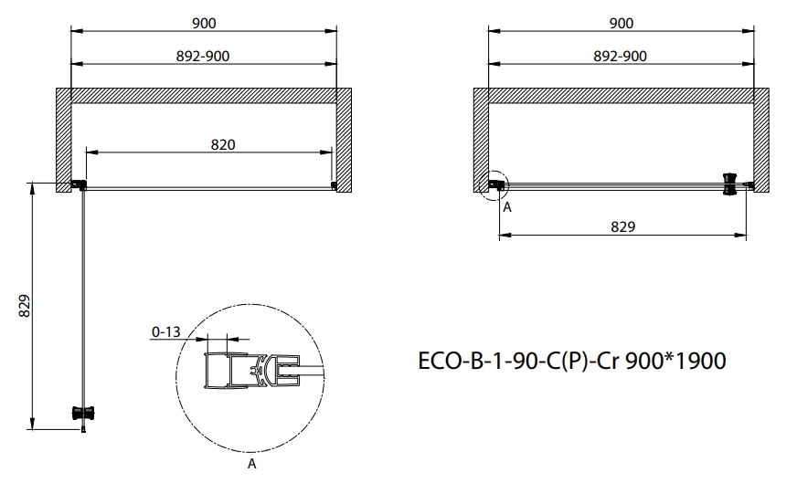 Душевая дверь Cezares ECO-O-B-1-90-C-NERO 90x190 прозрачная