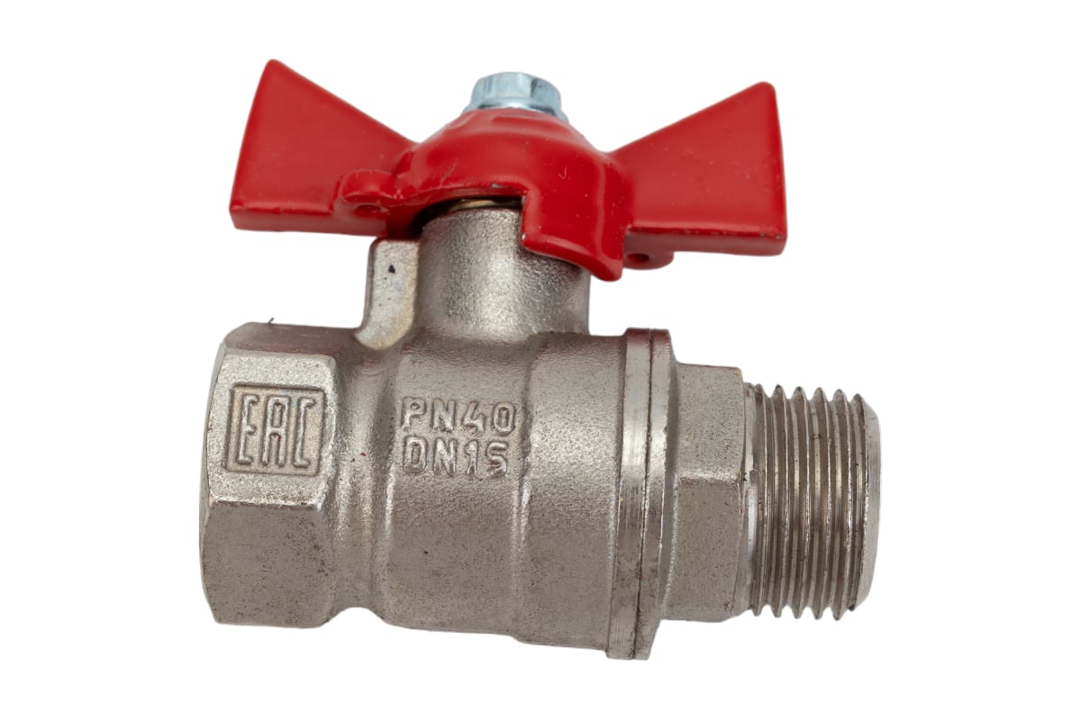 Шаровой для воды Valfex 1/2" ВР/НР бабочка, никелированная латунь 11Б27фт1М VF.218.NB1.012.Bir