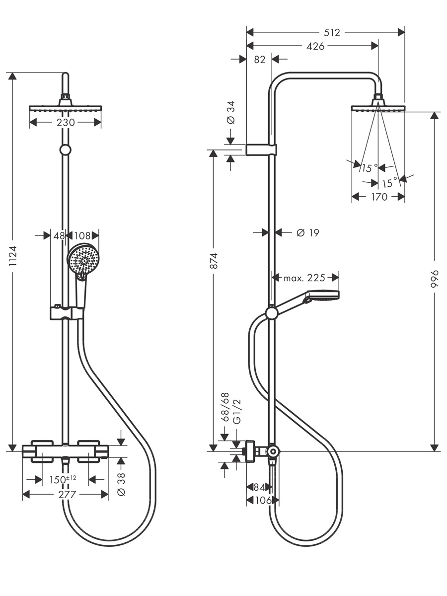 Душевая стойка Hansgrohe Vernis Shape 230 1jet 26286670 с термостатом, черный матовый